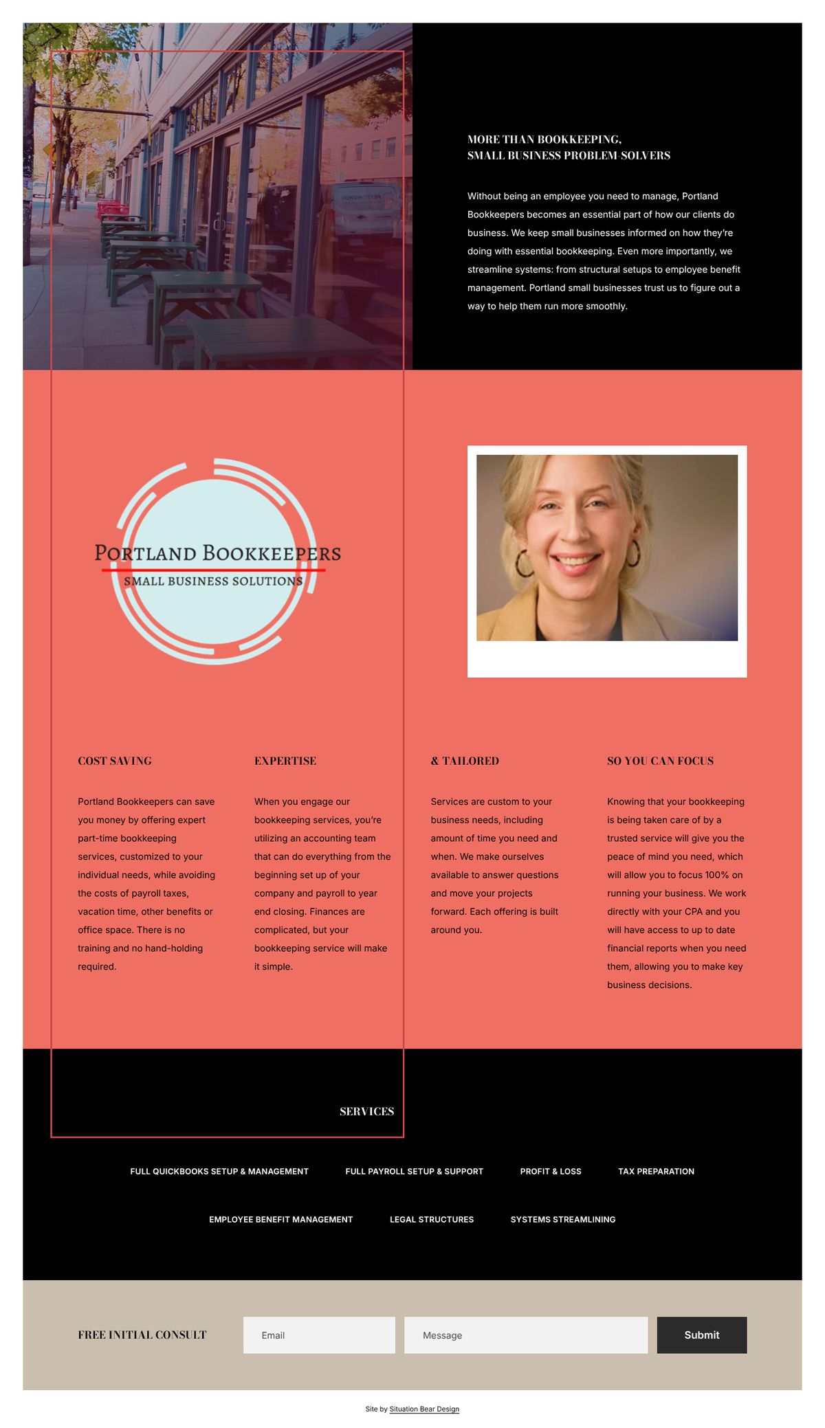 Homepage for Portland Bookkeepers, a bookkeeping, accounting and payroll firm